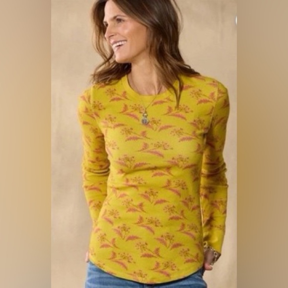 Sundance Melanie Blooms Floral Thermal • Mustard Yellow Boho Top XL - Picture 2 of 9